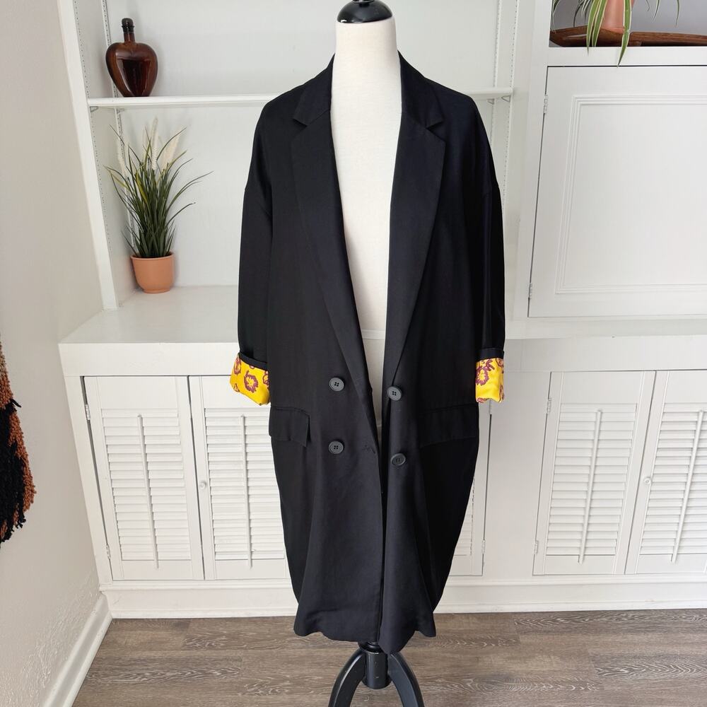 ZhuChongYun Black Double Breasted Oversized Midi Jacket Blazer Size XS/S